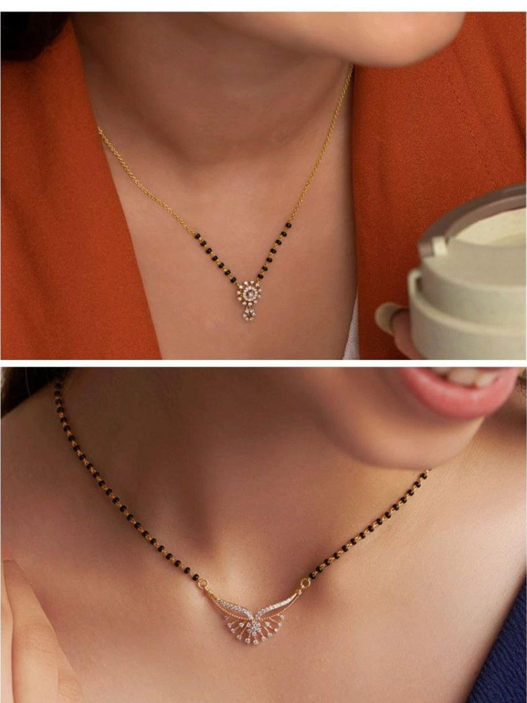 Anouk Gold-Plated Set Of 2 Artificial Stones and Beads Mangalsutra