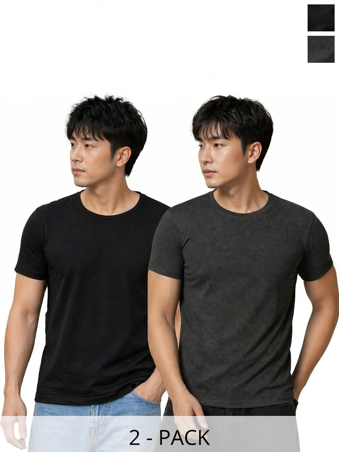 London Hills Men Pack Of 2 Solid Round Neck Cotton Blend Half Sleeve T-Shirt
