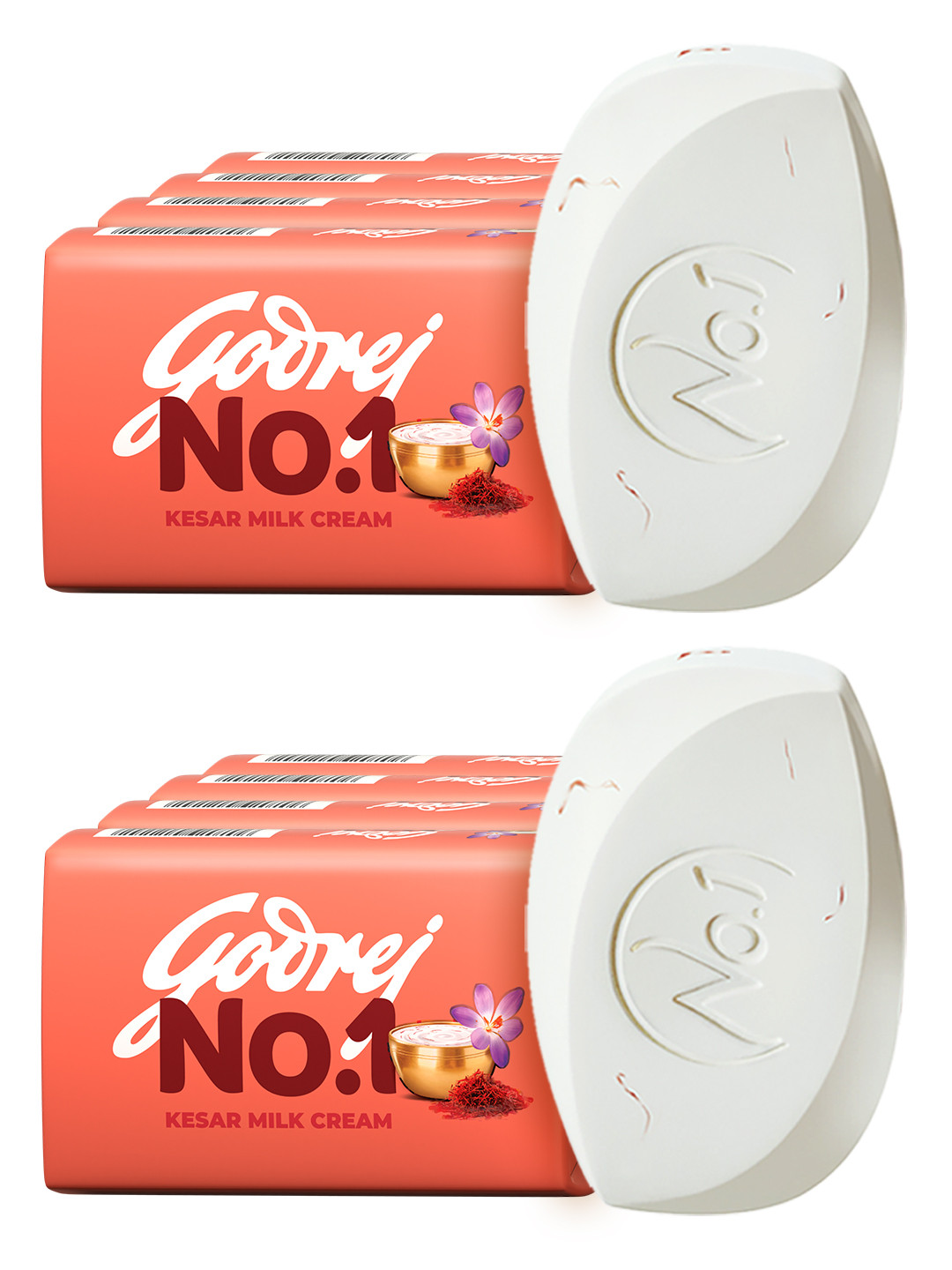 Godrej No.1 Set of 8 Kesar Milk Cream Bathing Soap - 150 g Each
