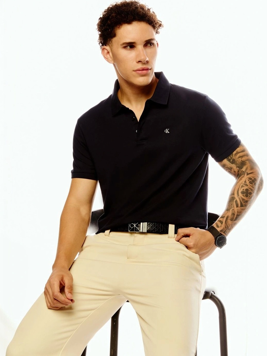 Calvin Klein Jeans Men Brand Logo Polo Collar T-shirt