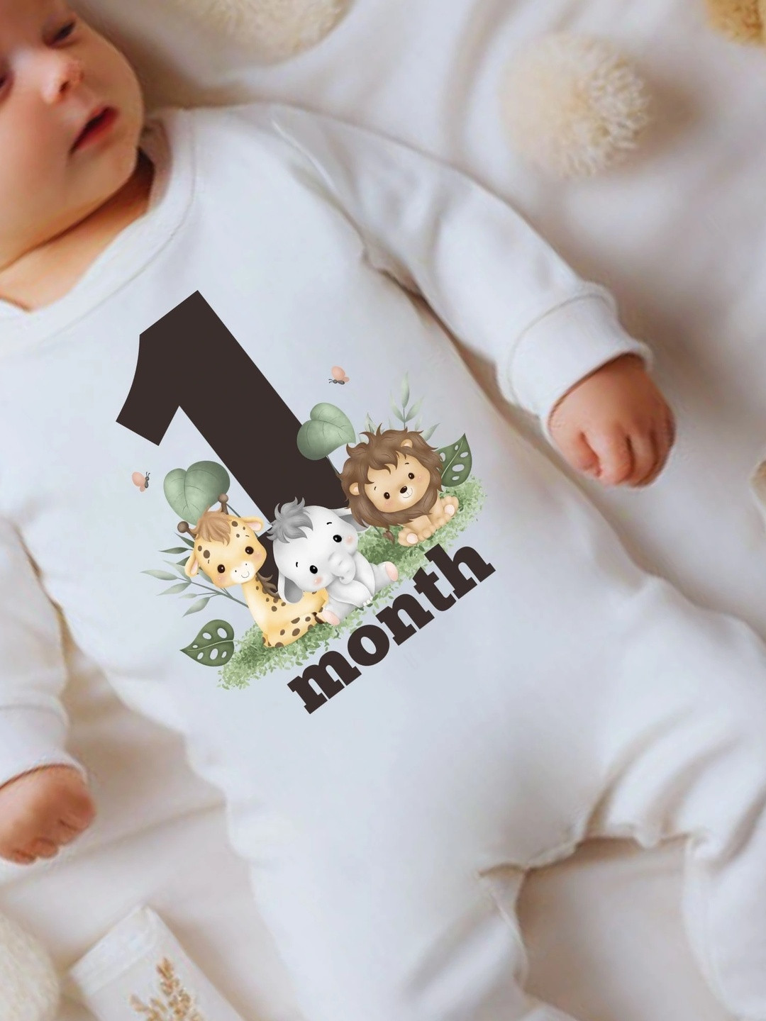 KNITROOT Infants Animal Theme 1 Month Printed Cotton Rompers