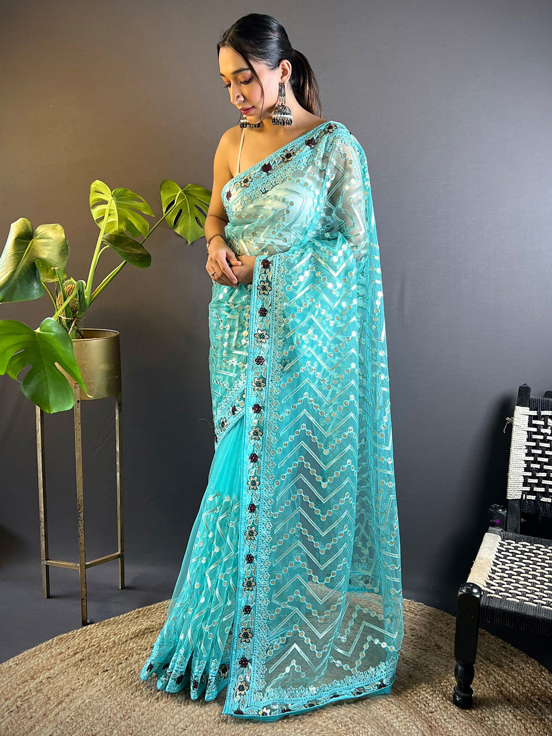 Anouk Embellished Gotta Patti Net Saree