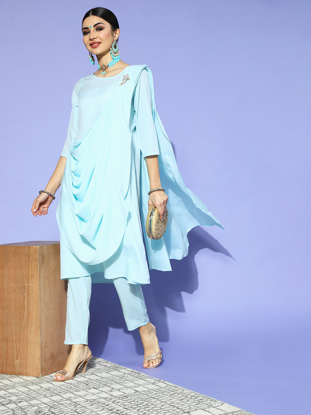 Anouk Women Blue Kurta with Trousers & Attached Dupatta