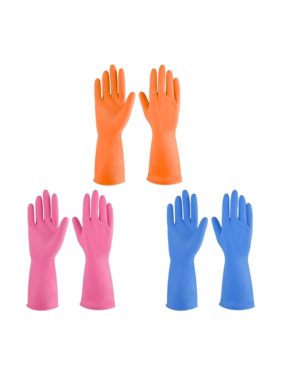 TICK MARK Pink & Green 3-Pcs Rubber Gloves Kitchen Gloves
