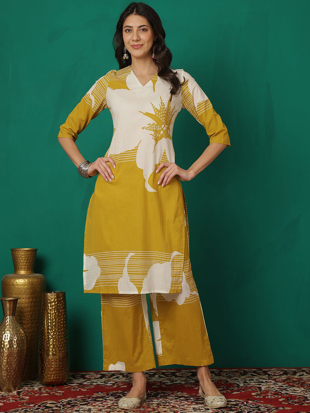 Anouk Mirage Floral Printed Straight Kurta With Palazzos