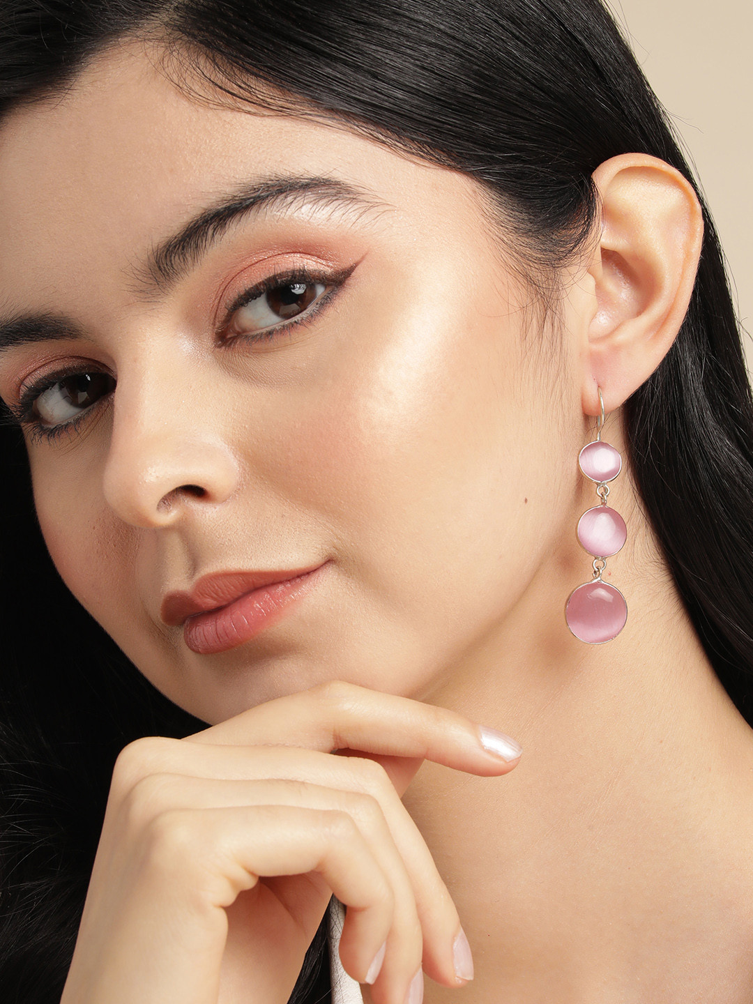 Anouk Silver-Plated Opal Geometric Drop Earrings