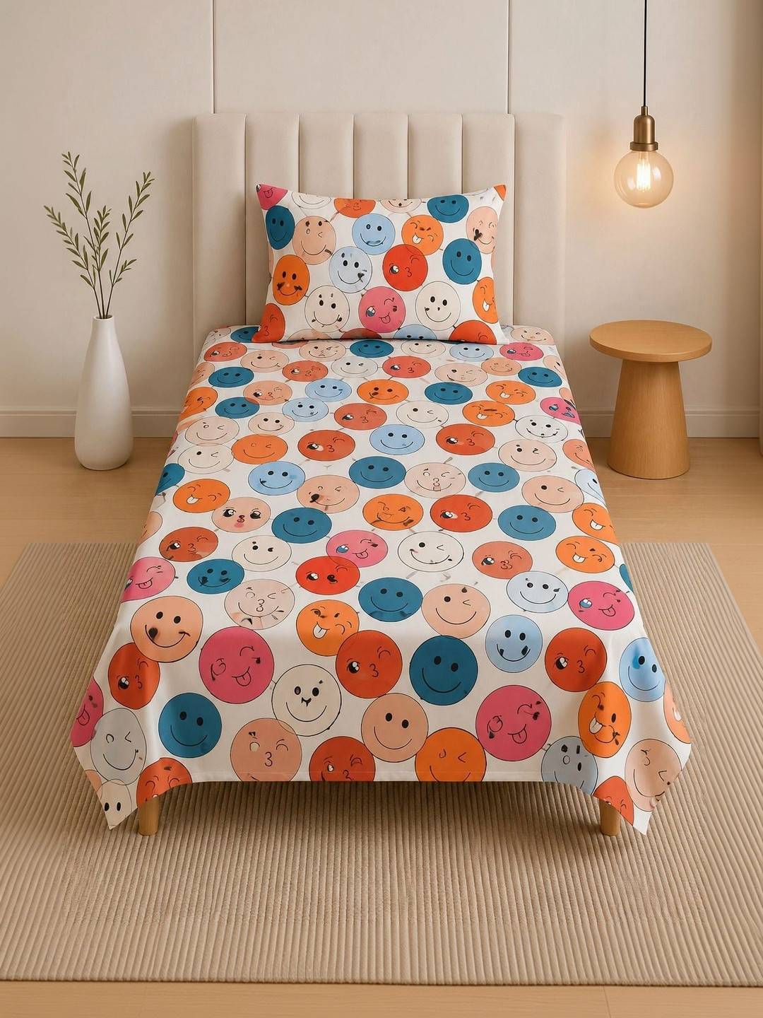 TINDLER KNOTS Blue & Red Cartoon Characters 144 TC Single Bedsheet with 1 Pillow Covers