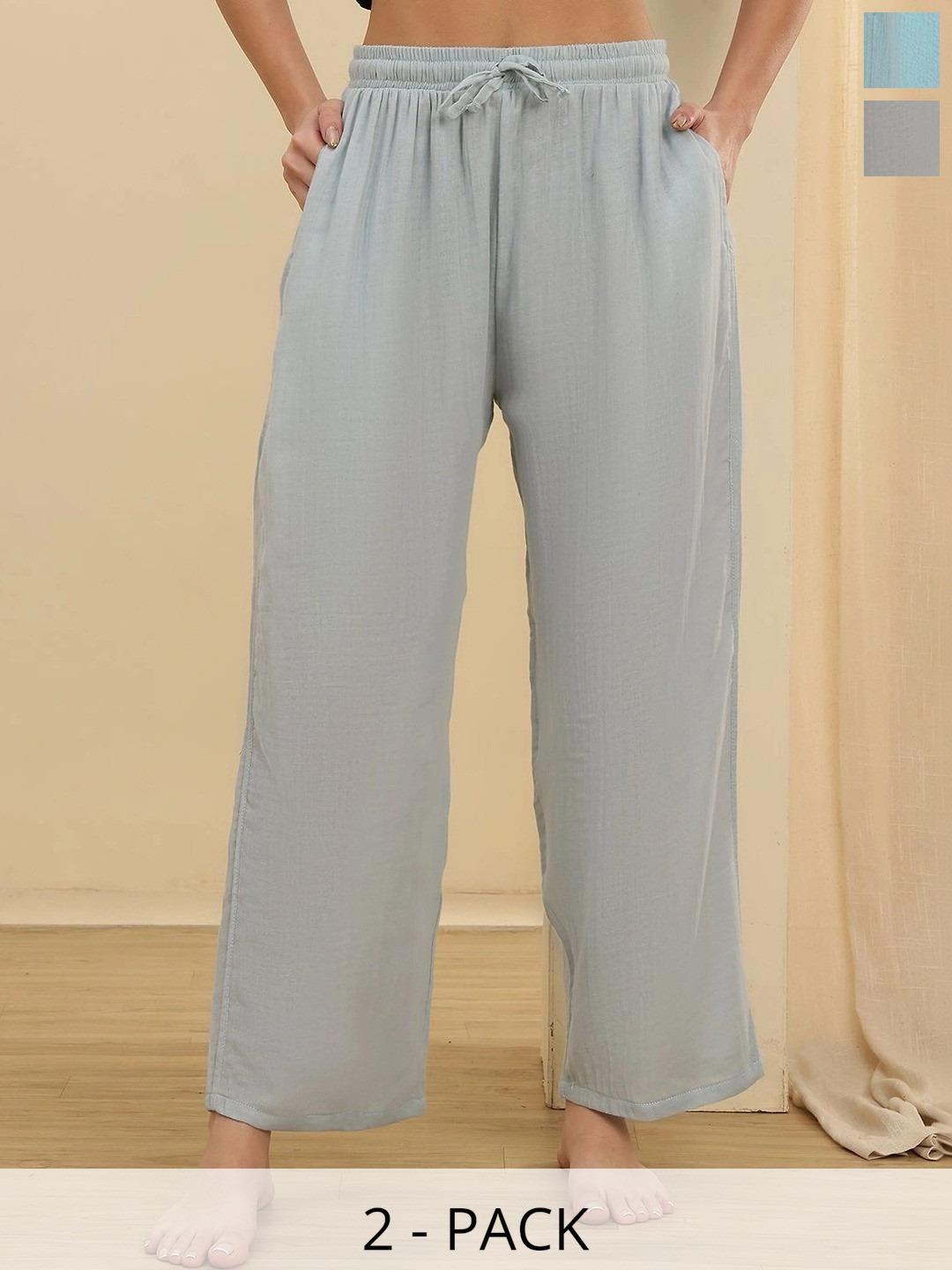 Valles365 by S.C. Pack Of 2 Cotton Mid-Rise Straight Lounge Pants