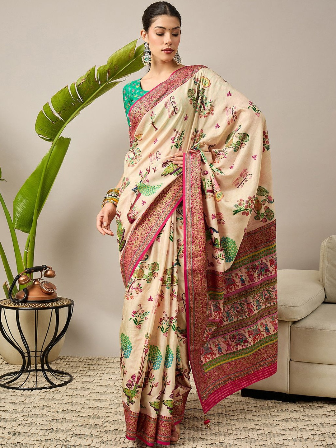Anouk Ethnic Motifs Silk Blend Banarasi Saree