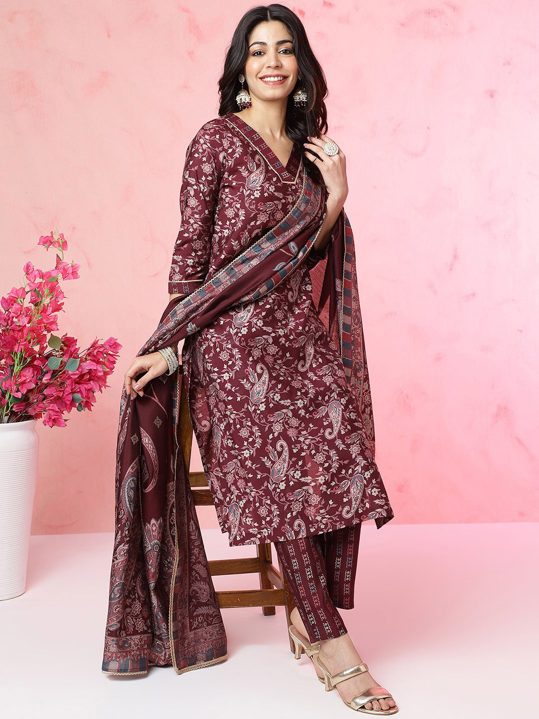 Anouk Women Paisley Printed Regular Kurta with Trousers & With Dupatta