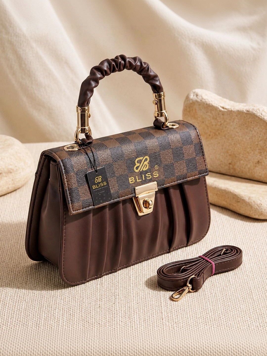 BLISS BOMBAY Checked PU Structured Handheld Bag with