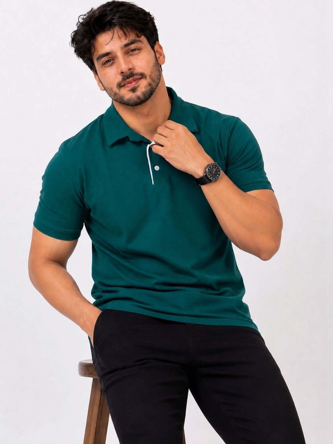 AVRIE Men Brand Logo Polo Collar Applique T-shirt