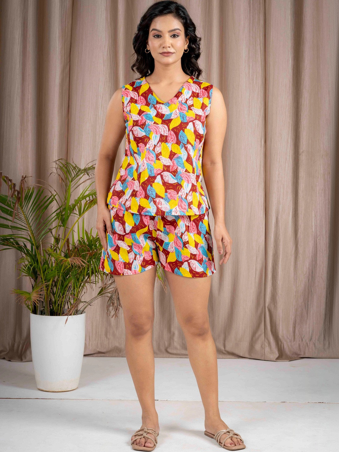 clothonus Women Printed Pure Cotton Top & Shorts