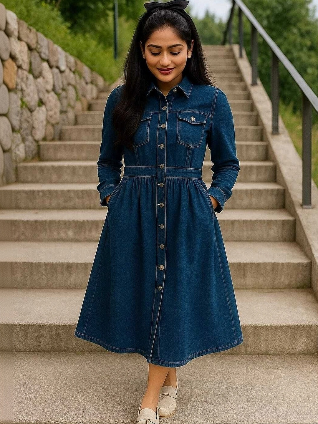 2013 USK COLLECTION Denim A-Line Midi Dress