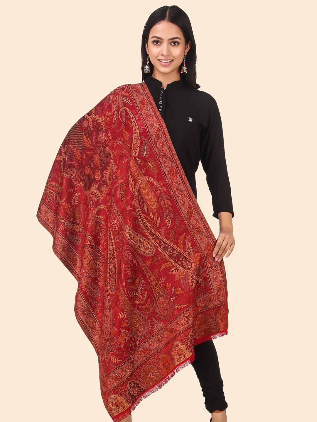 Anouk Women Maroon & Orange Woven Design Stole