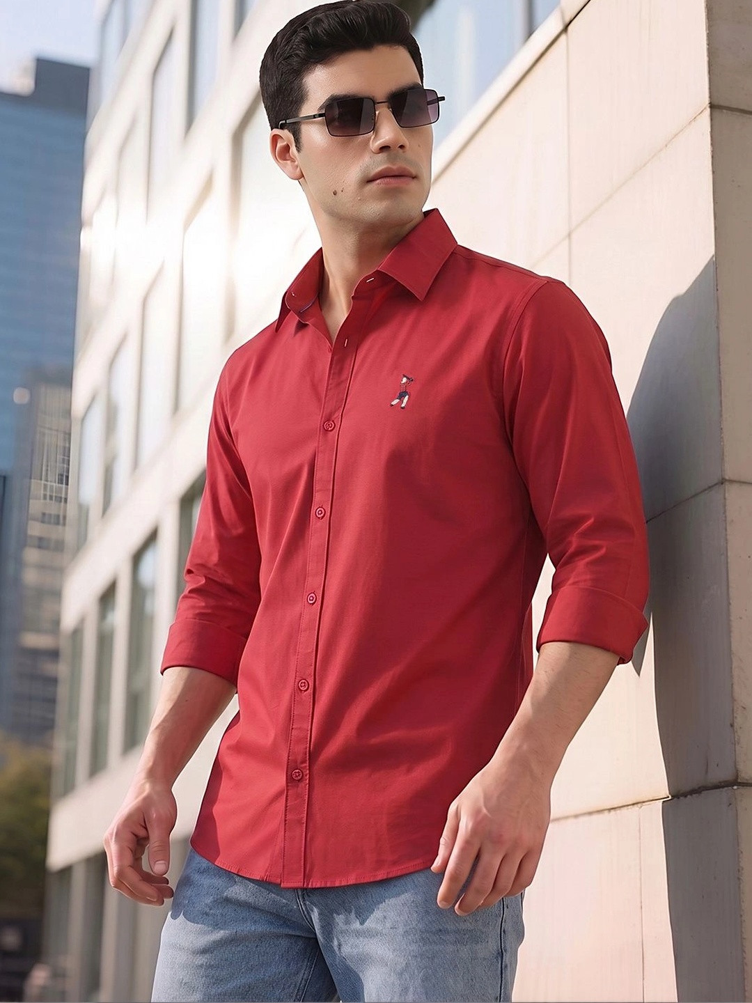 Thomas Scott Men Regular Fit Spread Collar Solid Cotton Casual Shirt