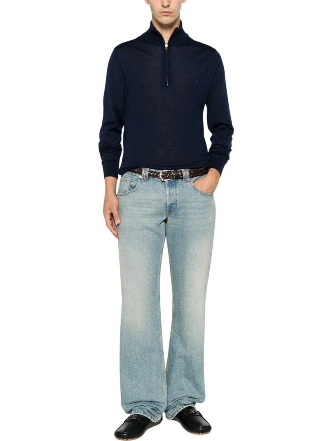 ETRO Navy Blue Zip Up Sweater
