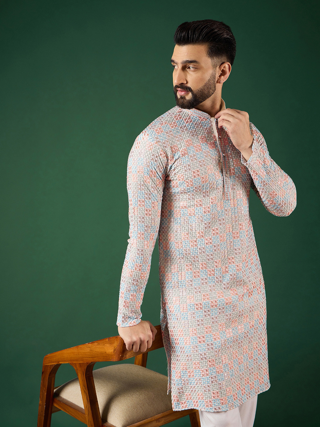 Anouk Men Geometric Thread Work Kurta