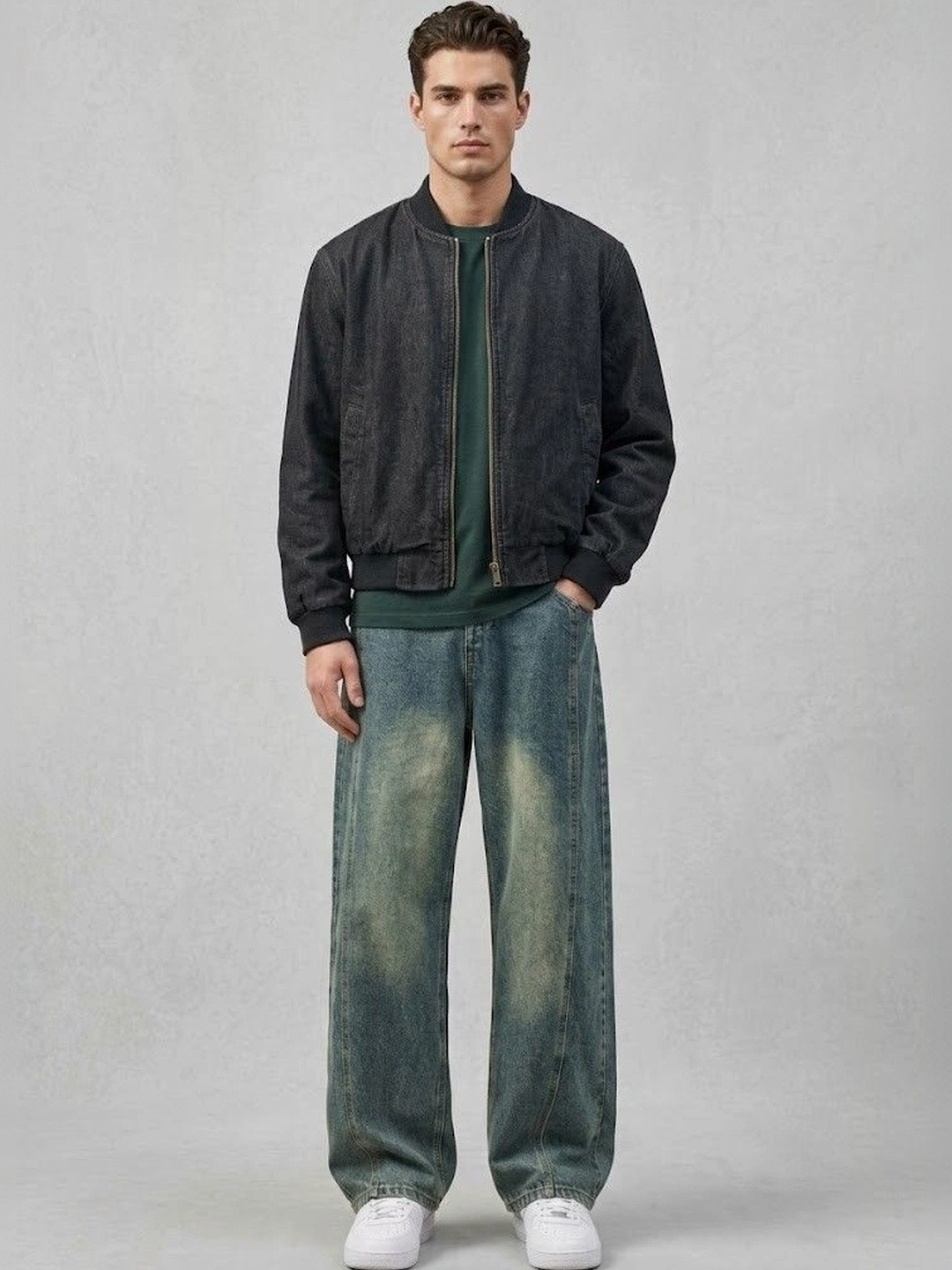 Niffar Fashion Men Wide Leg Mid-Rise Light Fade Jeans