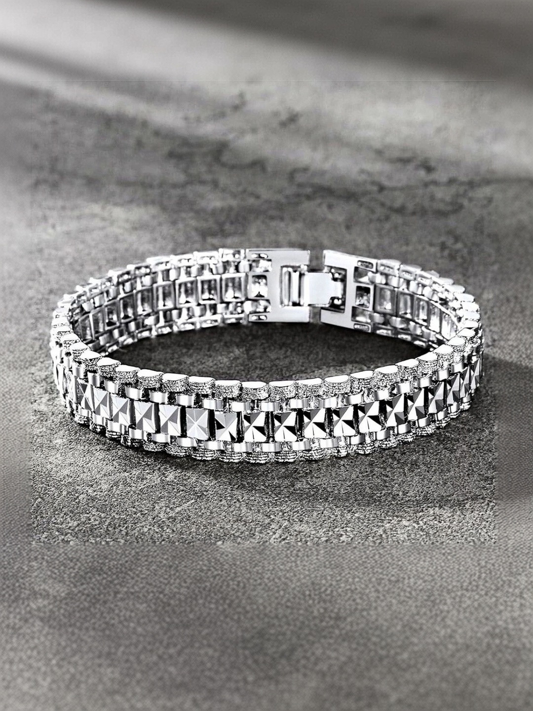 Growola Men Brass Silver-Plated Link Bracelet