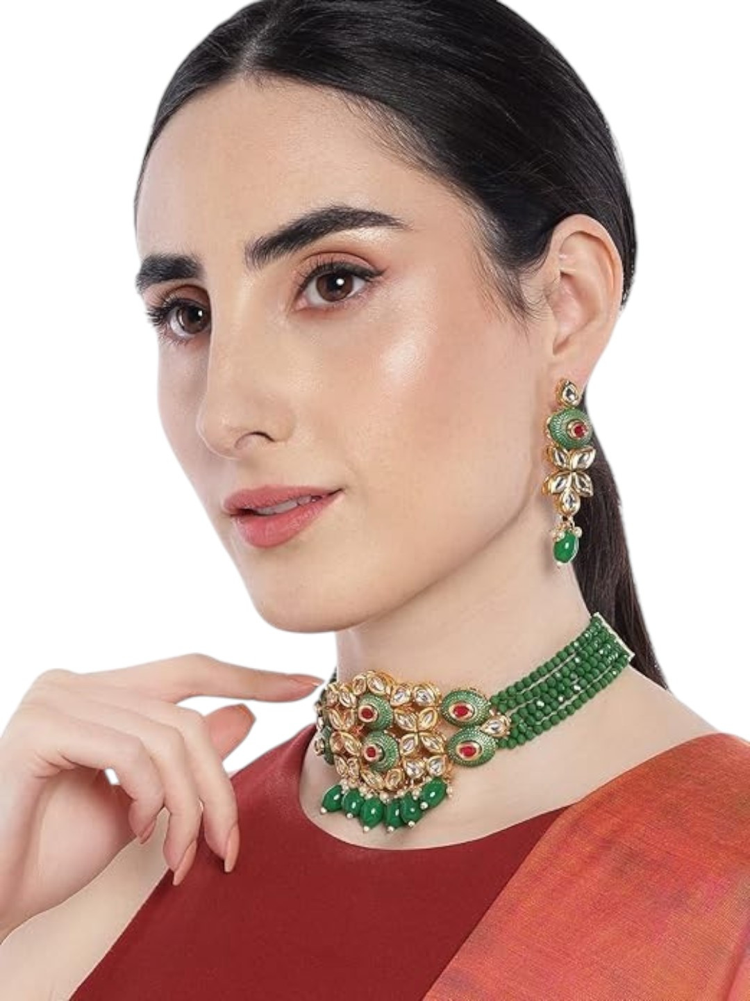 Anouk Gold-Plated Kundan-Studded & Beaded Choker Jewellery Set