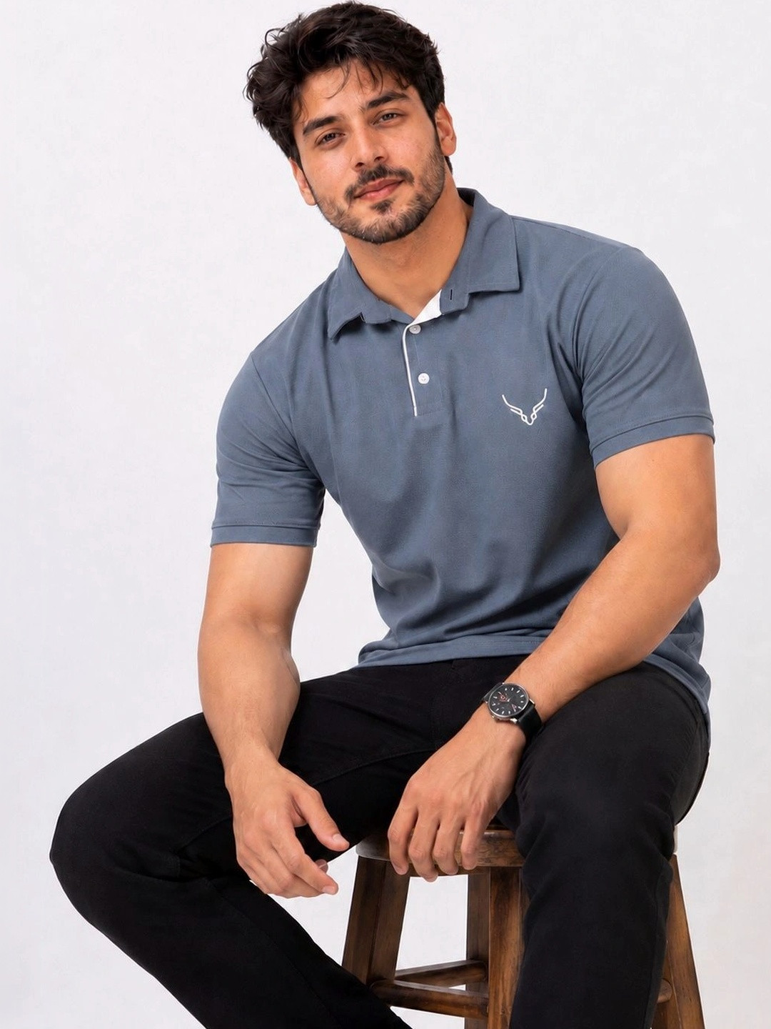 AVRIE Men Brand Logo Polo Collar T-shirt