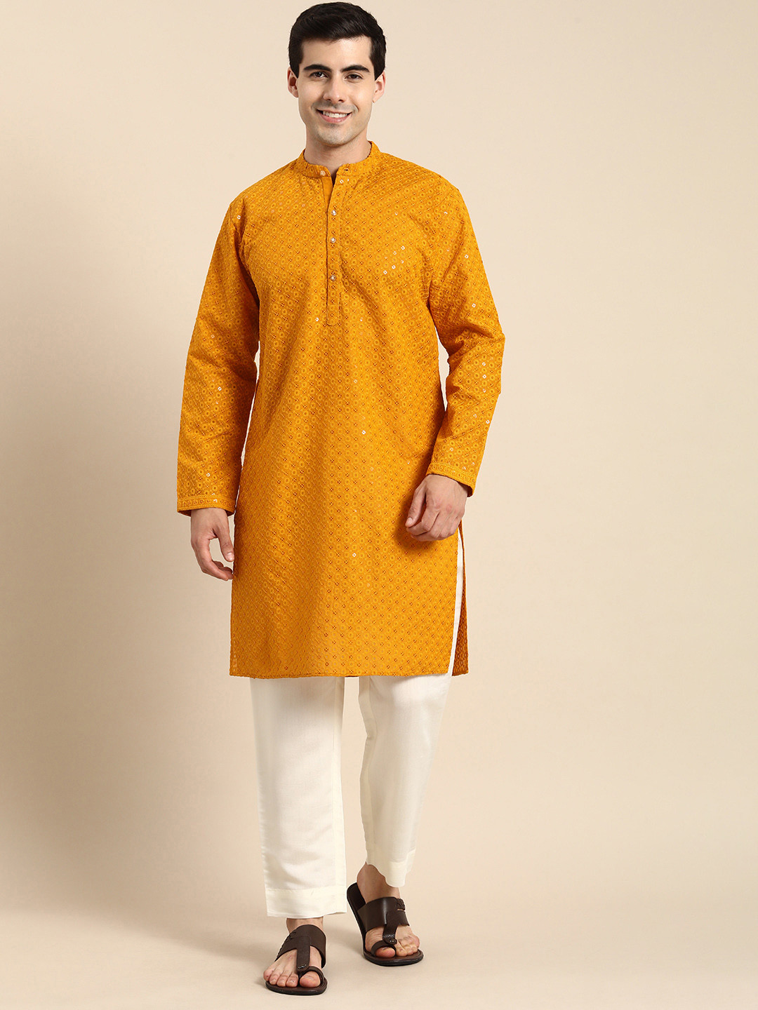Anouk Men Floral Embroidered Regular Kurta with Pyjamas