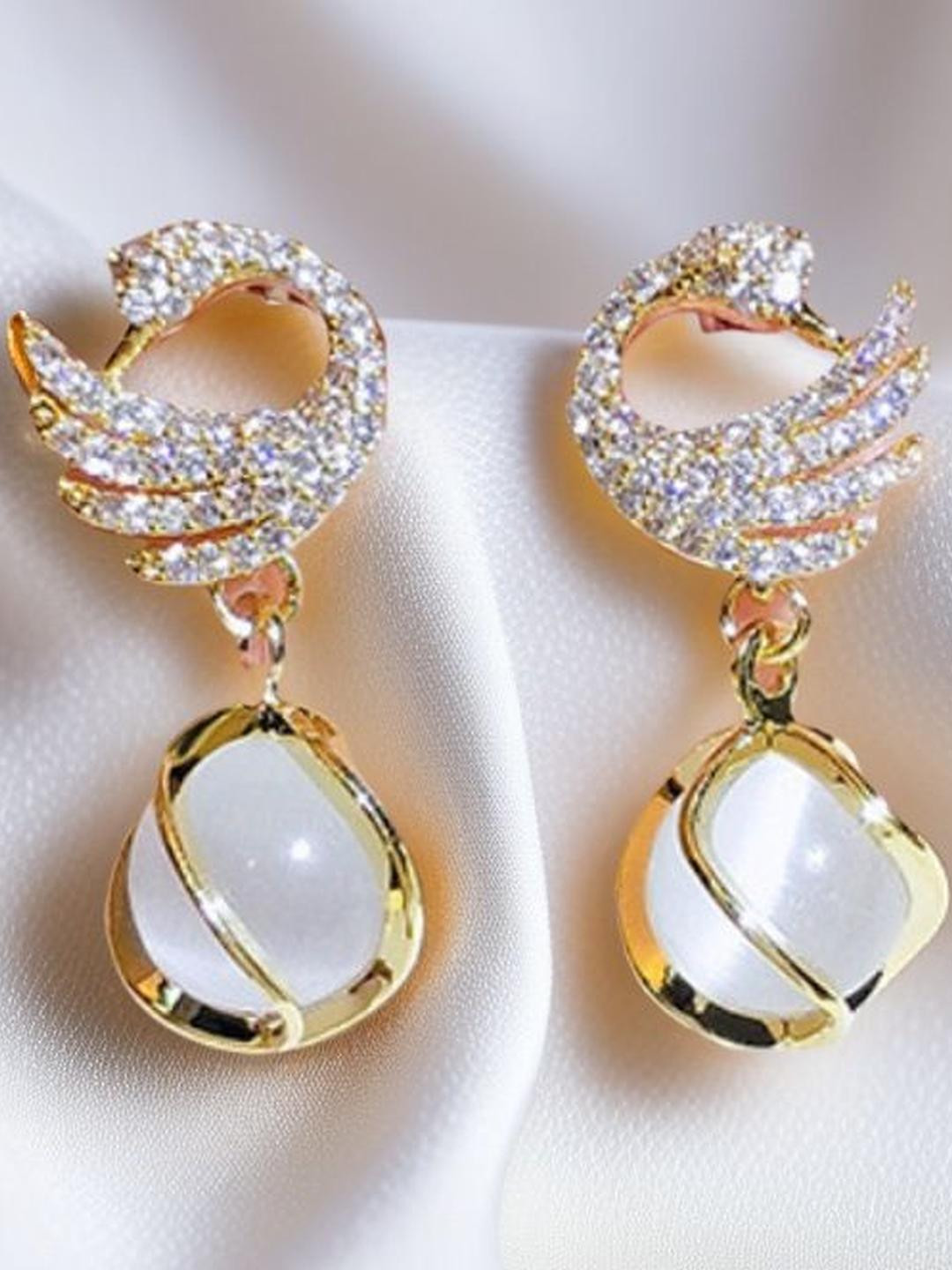 Anouk Gold-Plated Pearls & Stone Studded Contemporary shaped Korean Drop Earrings