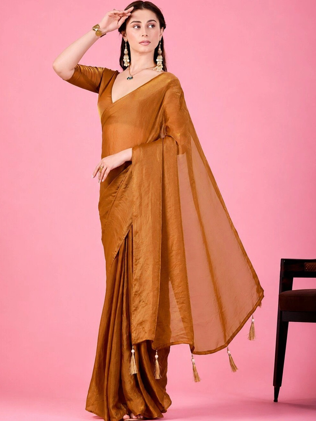 house of kk Embellished Satin Designer Ready To Wear Saree
