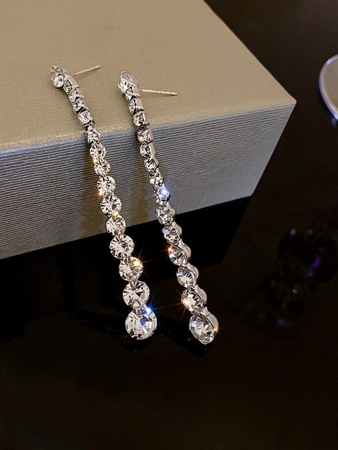 Anouk Korean Silver-Plated American Diamond Studded Circular Drop Earrings