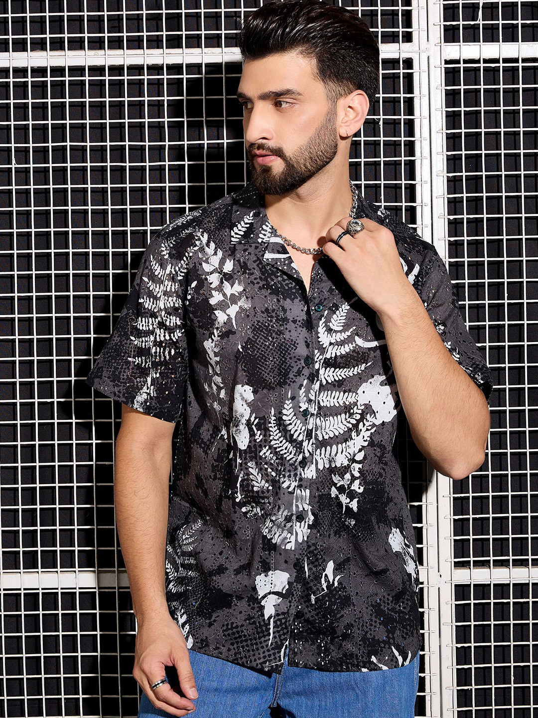 Anouk Men Cuban Collar Abstract Printed Cotton Relaxed Fit Casual Shirt