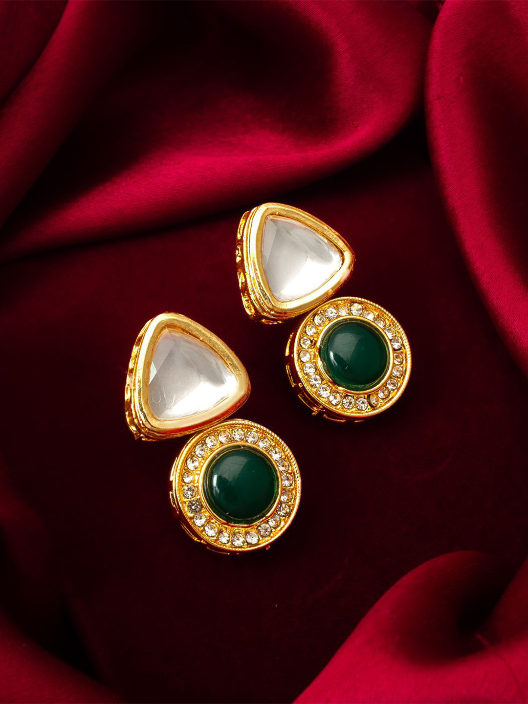Anouk Gold-Plated Kundan Studded & Artificial Stones Studded Geometric Drop Earrings