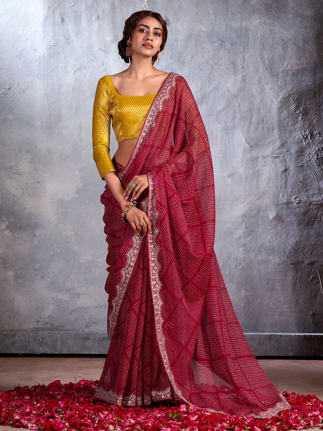 Anouk Bandhani Sequinned Pure Chiffon Saree