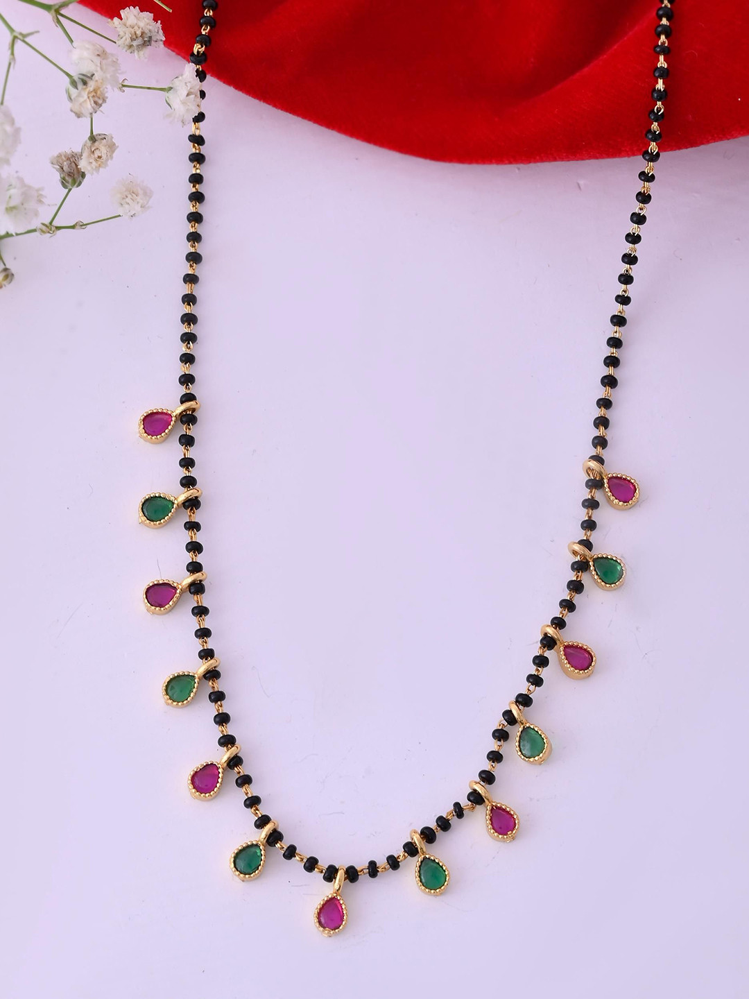 Anouk Gold-Plated Stainless Steel AD Studded & Artificial Beaded Mangalsutra