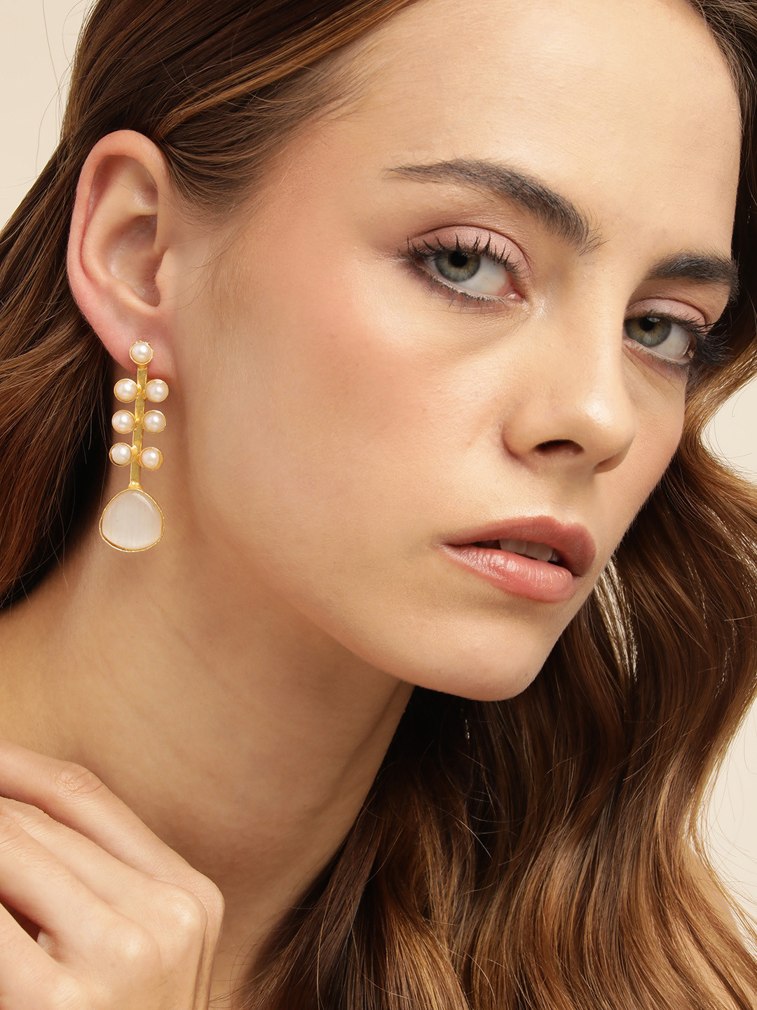 Anouk Gold Plated Beaded Contemporary Drop Earrings