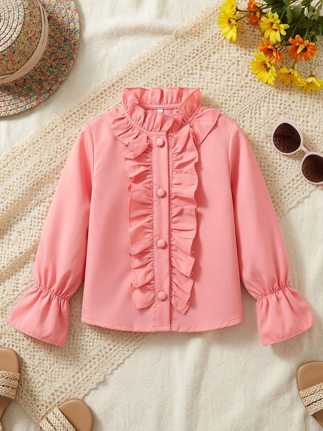 Cutiekins Flared Sleeve Ruffles Top