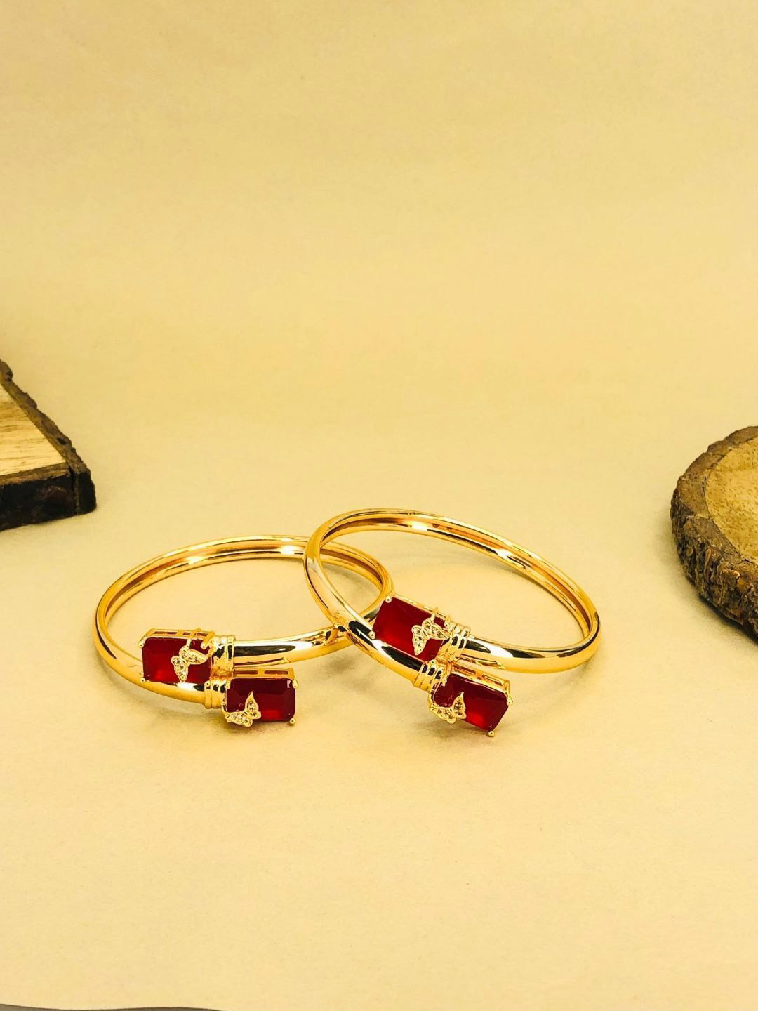 Anouk Set Of 2 18k Gold-Plated American Diamond Kada Bracelet