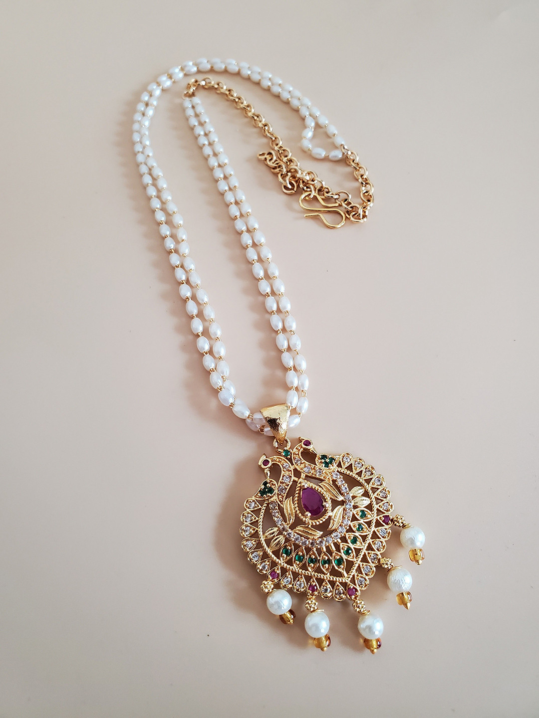 Anouk Gold-Plated Cubic Zirconia-Studded & Pearls Beaded Necklace