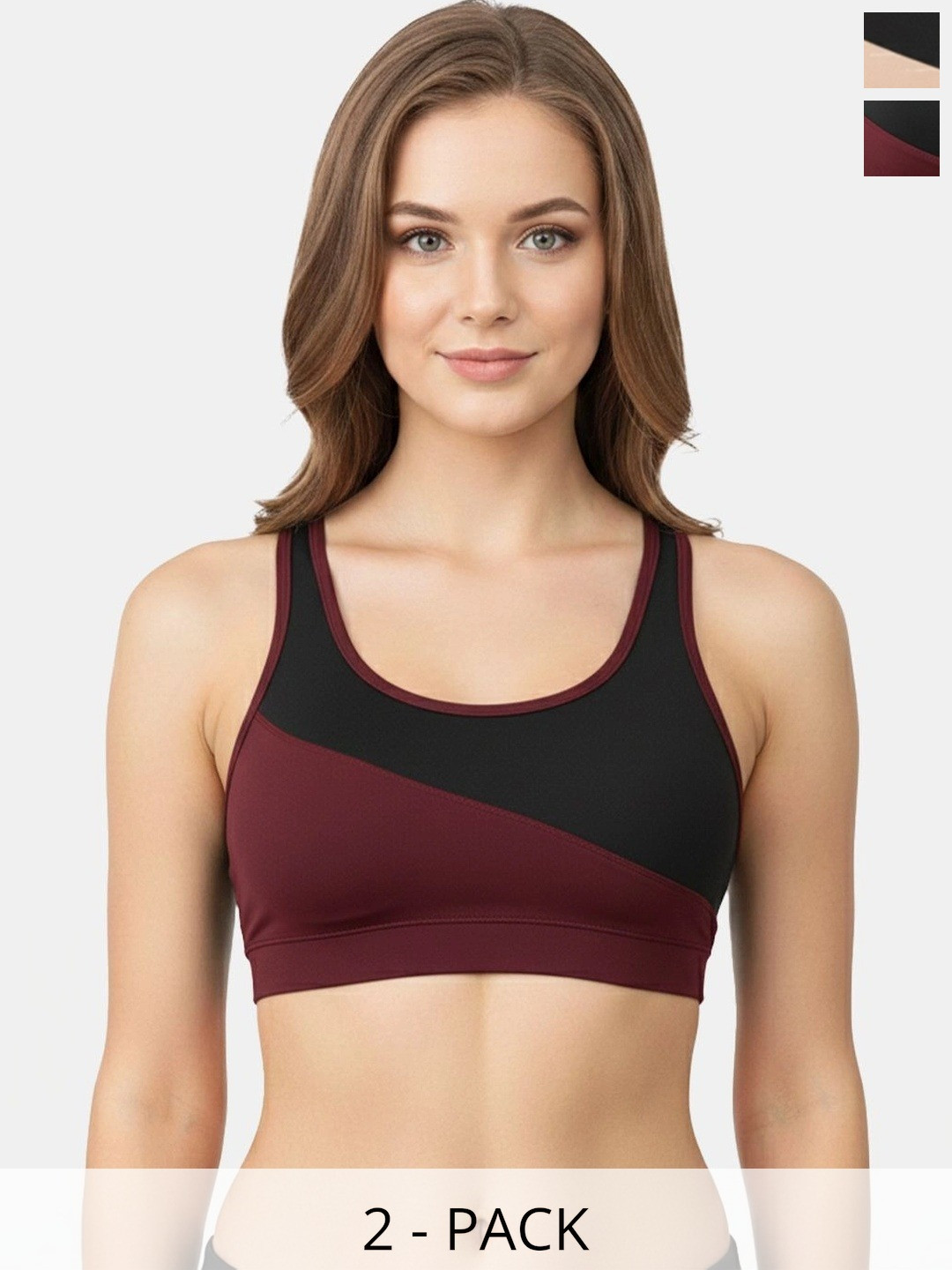 DressBerry Polyester Wireless Non Padded Seamed Full Coverage Pack of 2 Sports Bra for Women