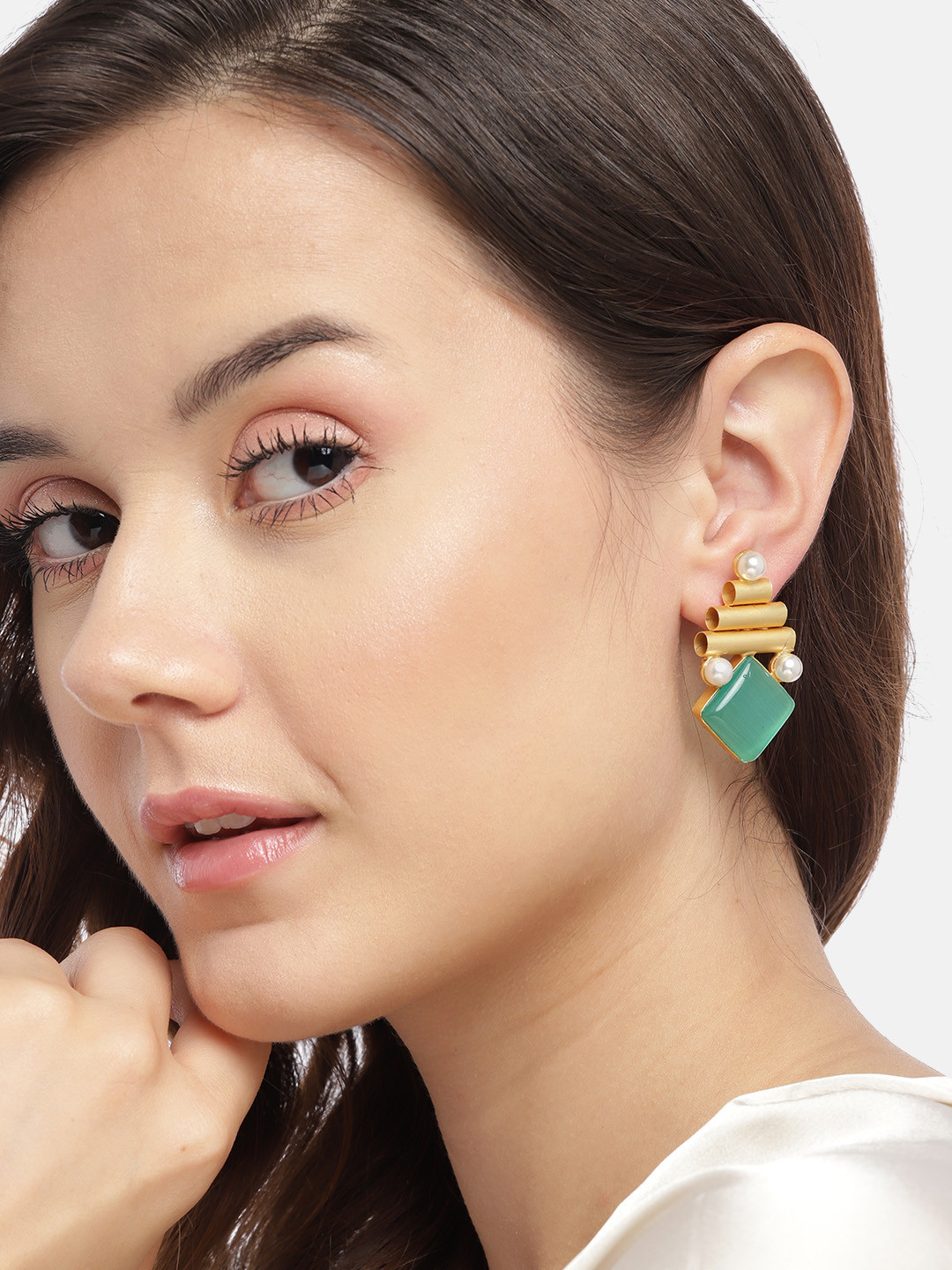 Anouk Gold-Plated Artificial Stones & Beads Contemporary Drop Earrings