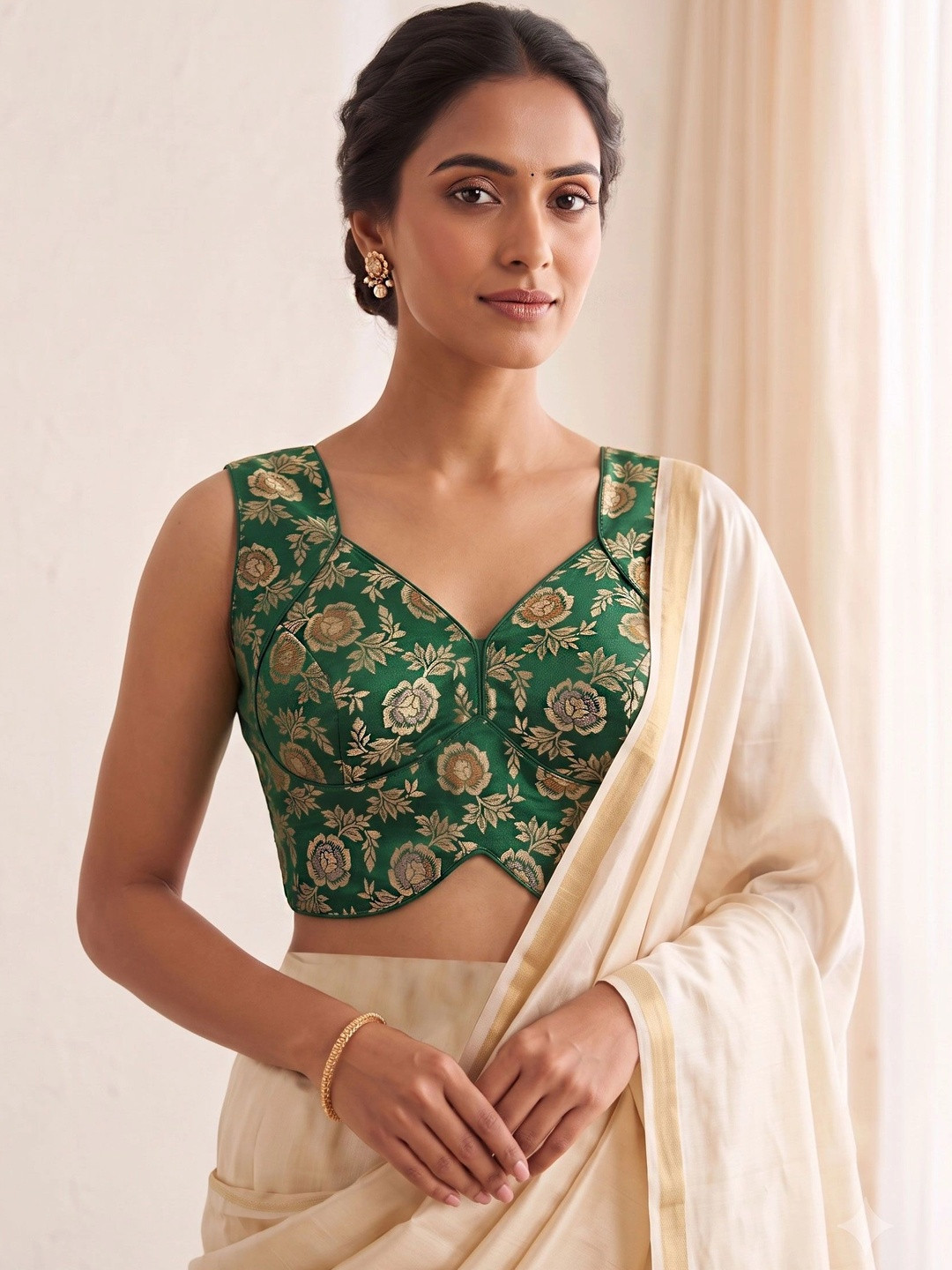 freelax Silk Woven Design Zari Saree Blouse