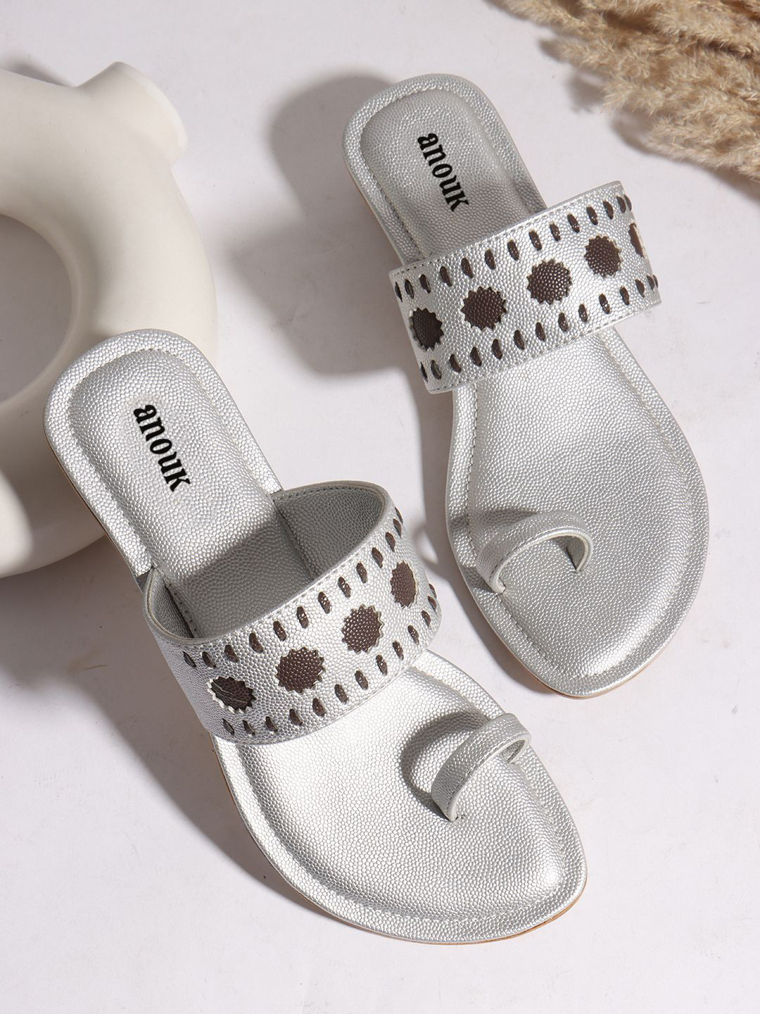 Anouk Women Textured Open Toe Block Heel Sandals