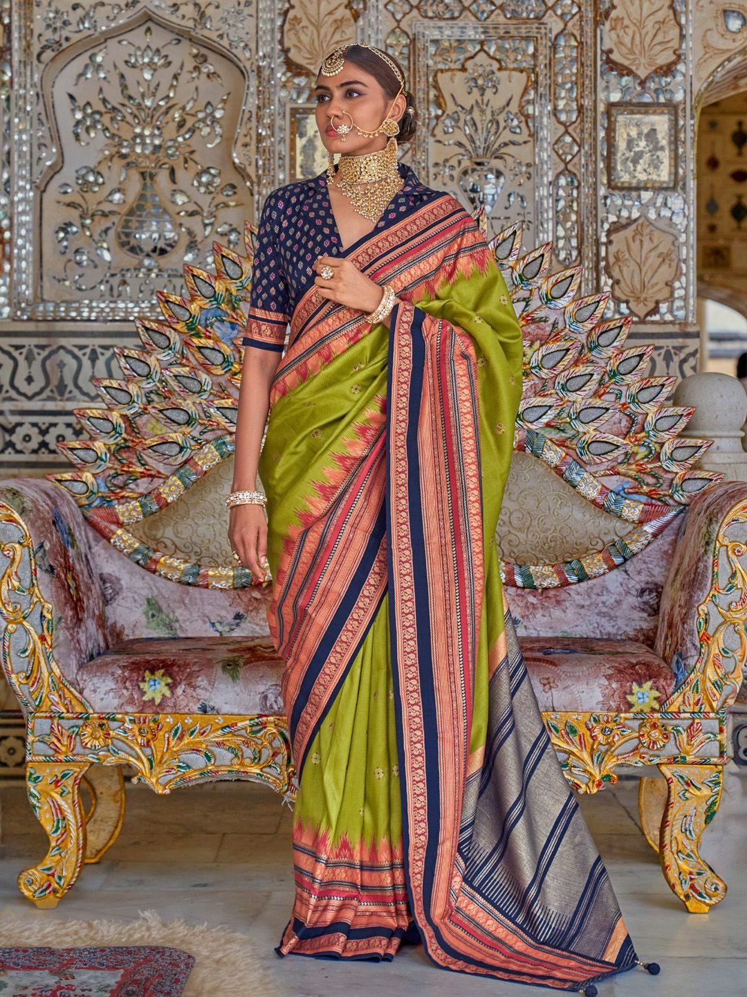 Anouk Ethnic Motifs Printed Zari Sungudi Saree