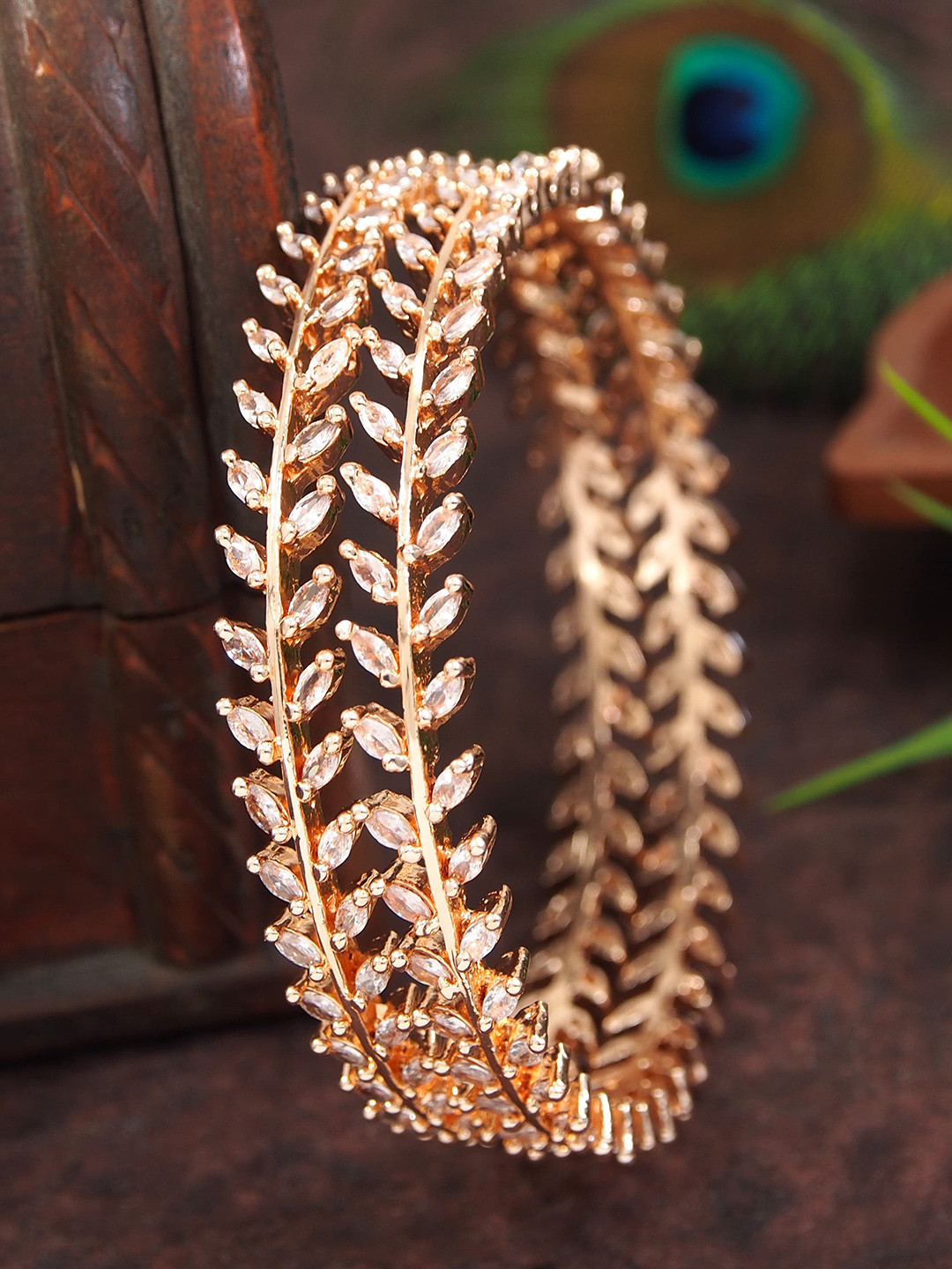 Anouk Set Of 2 Rose Gold-Plated American Diamond Studded Bangles
