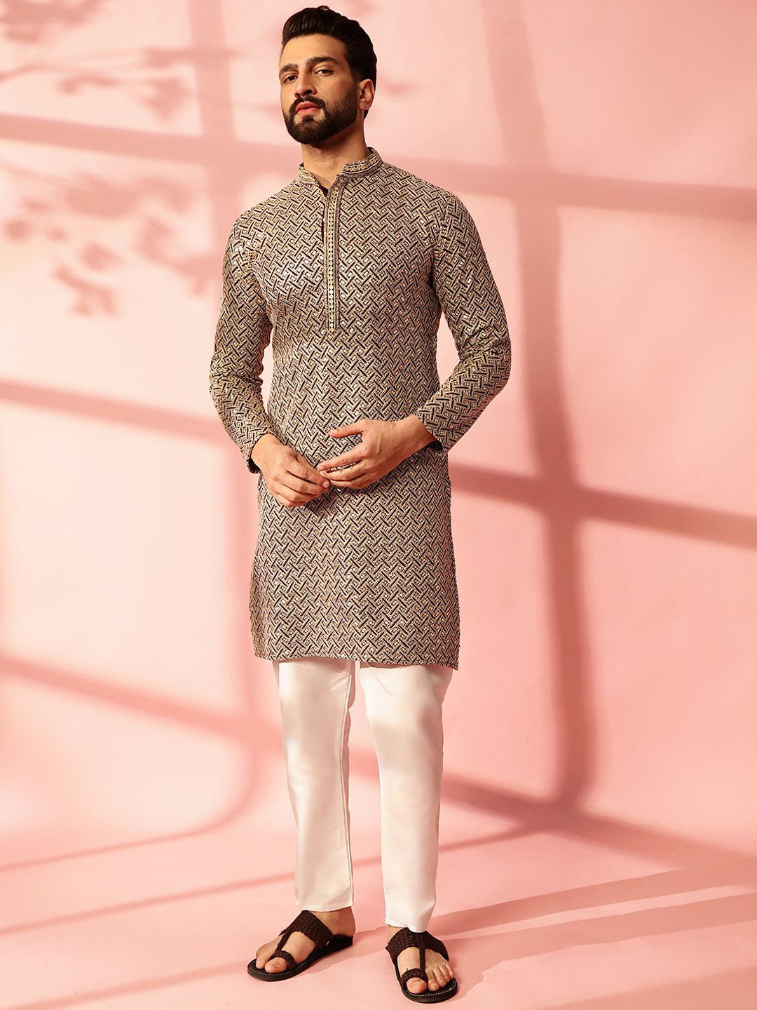 Anouk Men Embroidered Regular Thread Work Pure Cotton Kurta with Pyjamas