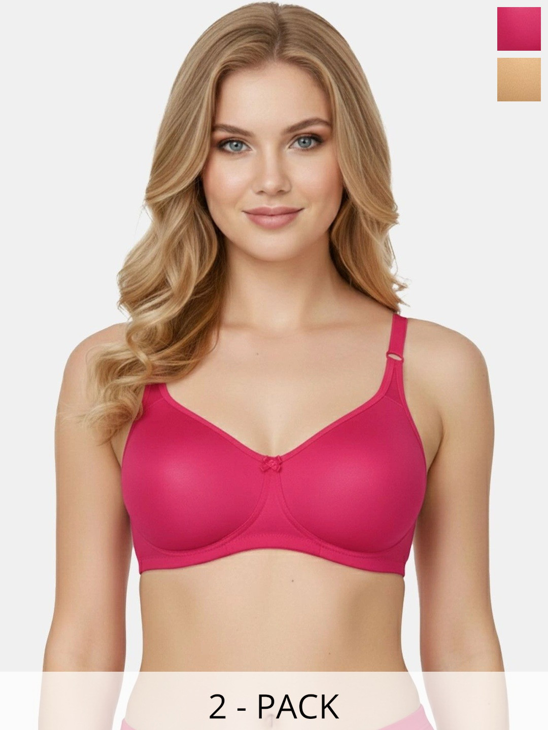 DressBerry Women Brushed Lycra Full Coverage No Bounce Non-Wired Non-Padded Pack of 2 T Shirt Bra Combo