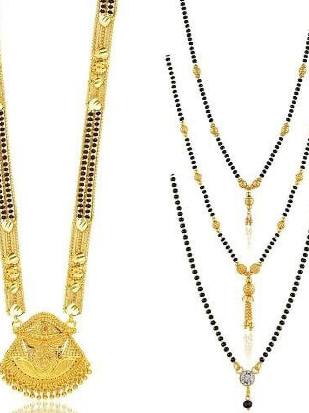 Anouk Set Of 4 Gold-Plated Artificial Stones Studded and Beaded Mangalsutras