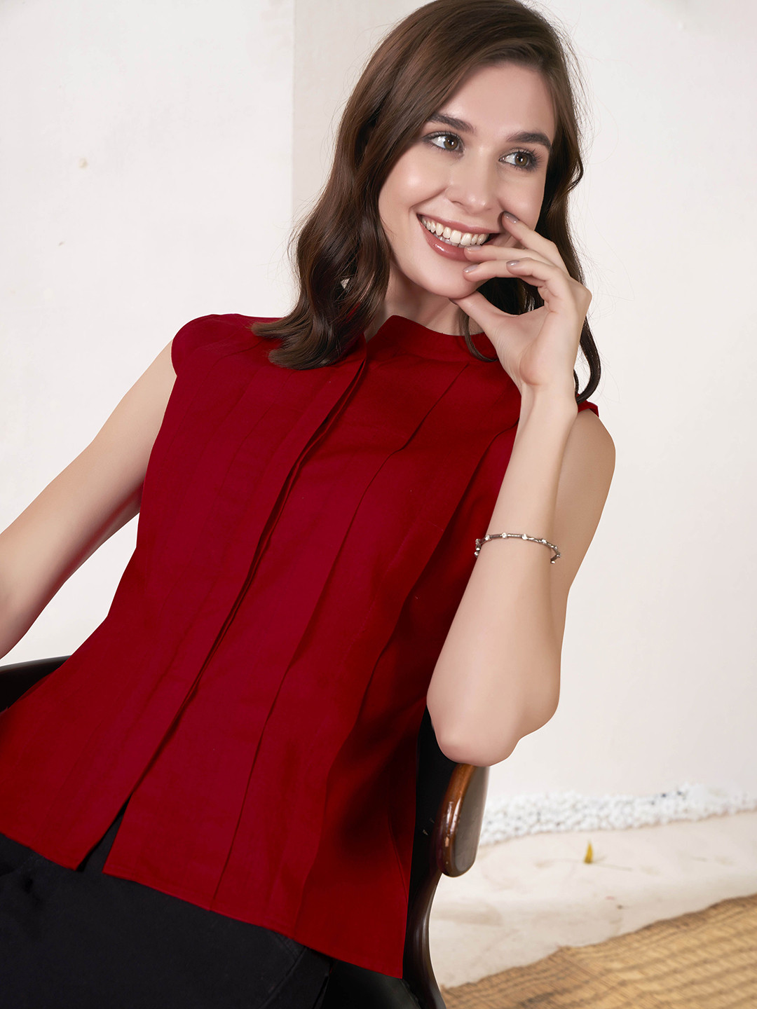 Anouk Mandarin Collar Cotton Shirt Style Crop Top
