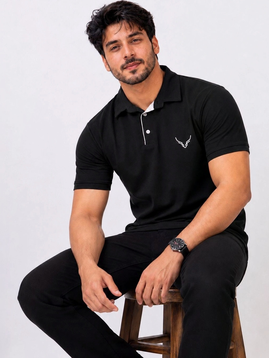 AVRIE Men Brand Logo Polo Collar T-shirt