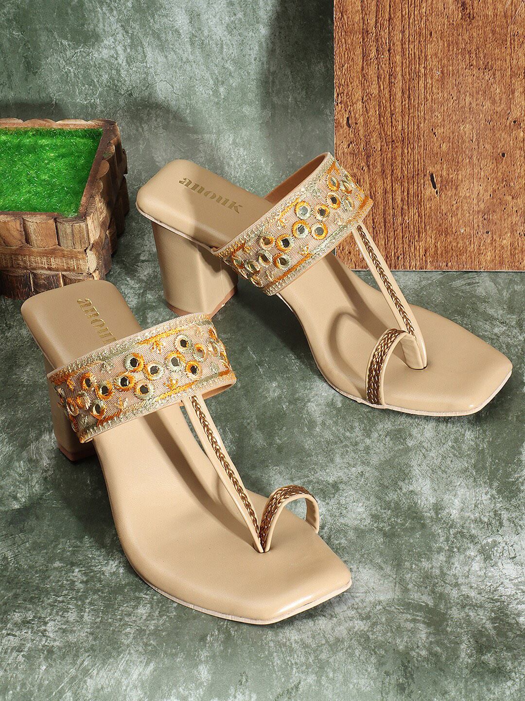 Anouk Ethnic Embellished One Toe Block Heels